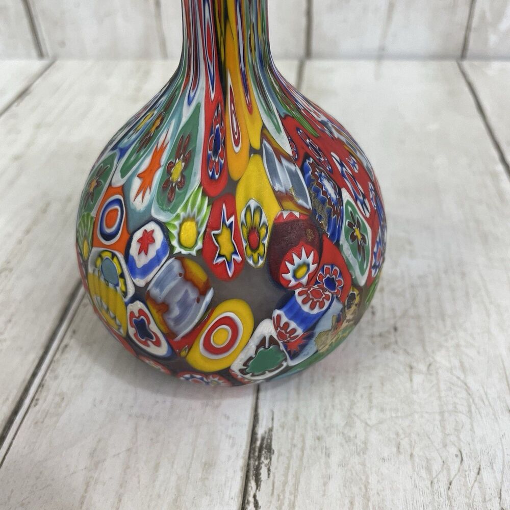 Vintage Fratelli Toso Murano Millefiori Murrine Cane Vase 6.75” - Picture 3 of 13